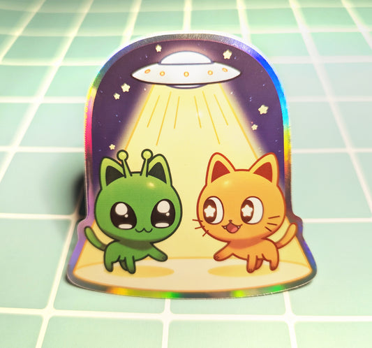 Alien Cat Holographic Sticker