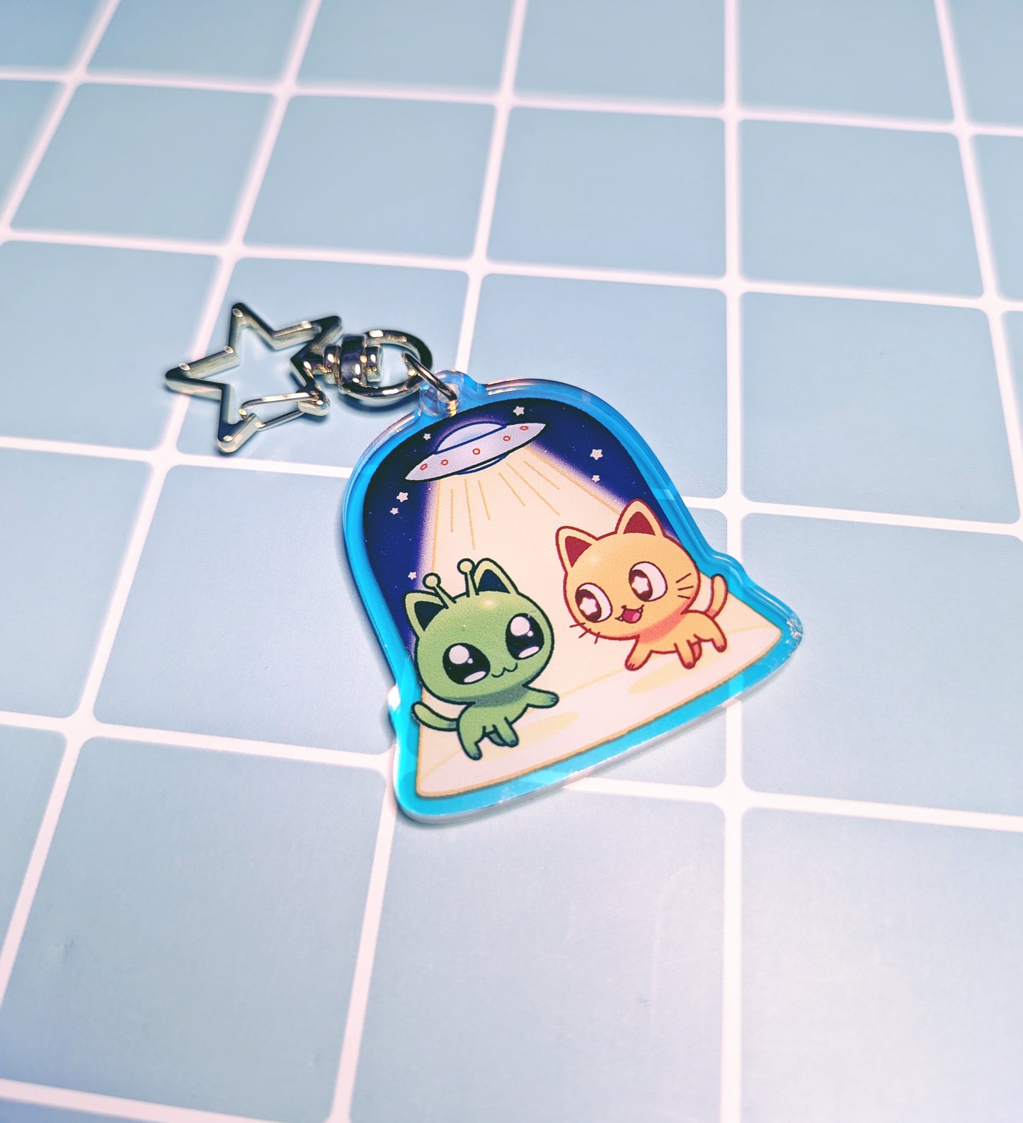 Alien Cat Rainbow Acrylic Keychain 2''