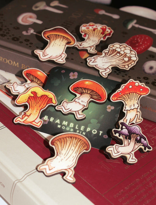 Wandering Mushrooms - 1.5in Wood Pins